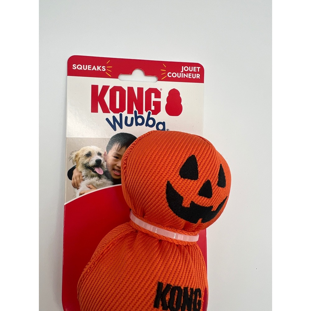 KONG Wubba Halloween Jack-O-Lantern Dog Toy Orange Ballistic Squeak Toy L Large